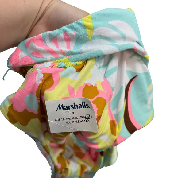 Maaji Smocked Twist Front Bikini Top Blue Palm Tree Tropical Print Size Medium - Picture 8 of 11